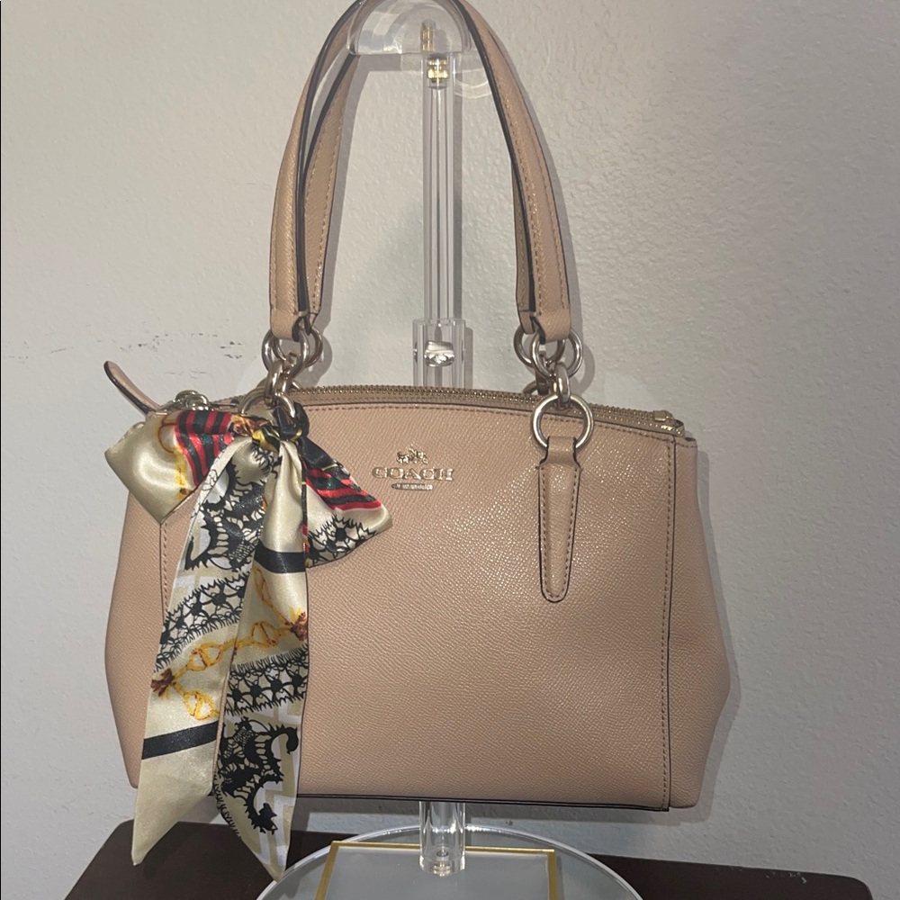 Coach Beige Leather Satchel with Patterned Scarf